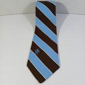 BRONZINI Mens Silk Necktie Brown Light Blue Stripes Unicorn Logo